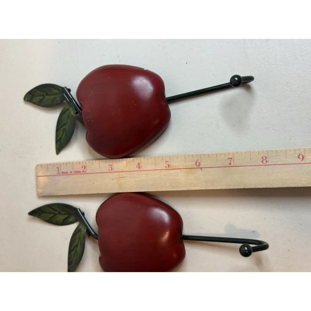 Lot Of 2  Red Apple Wall Hanging Hook Hanger Apron Kitchen Towel
